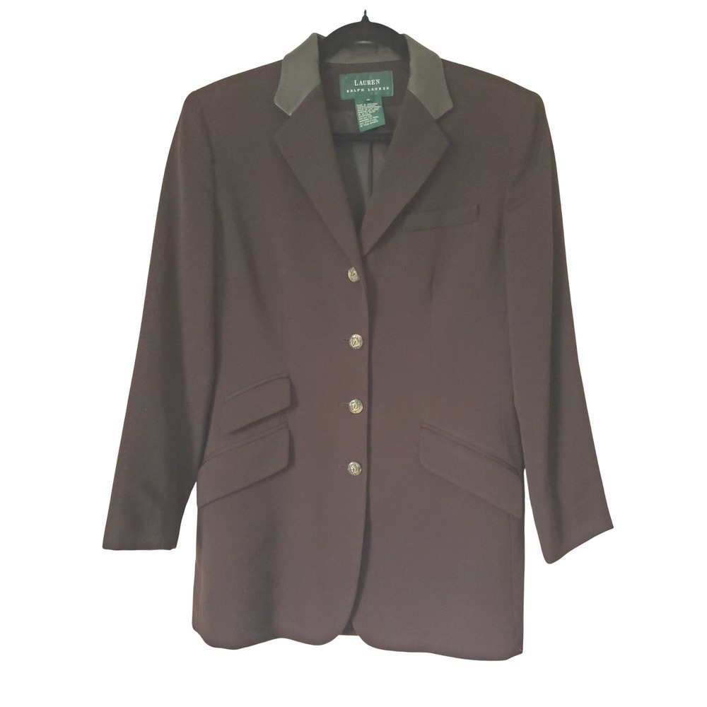 Ralph Lauren Brown Equestrian Blazer Crest Button‎ Contrast Collar Wool 4